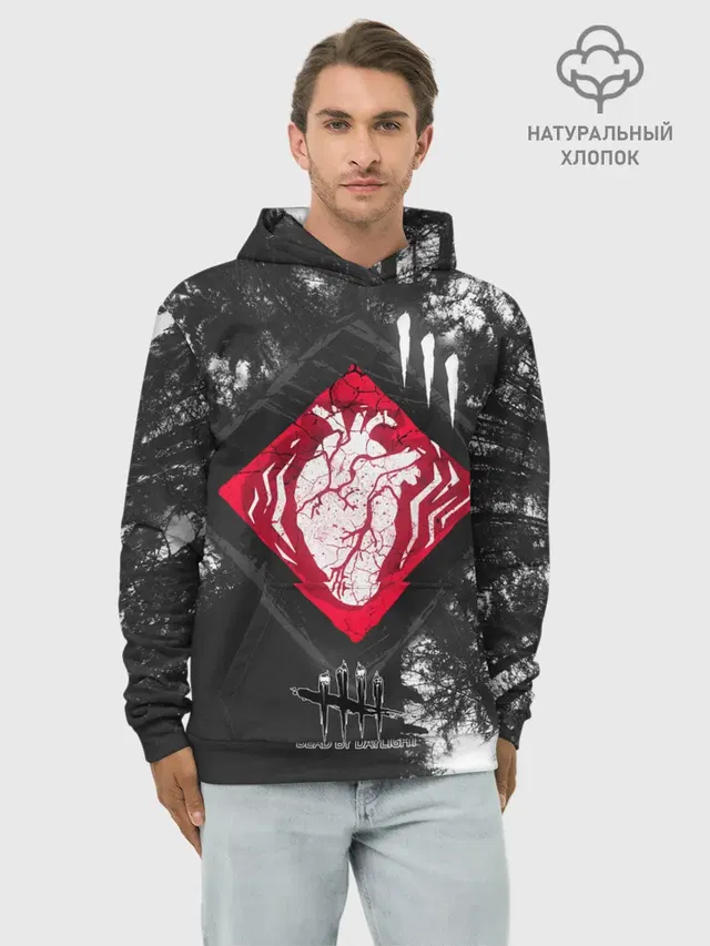Худи мужской базовый хлопок с принтом «Dead by Daylight — DBD - beating heart»
