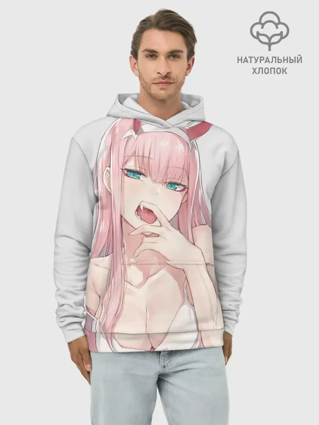 Худи мужской базовый хлопок с принтом «Ahegao Zero Two»