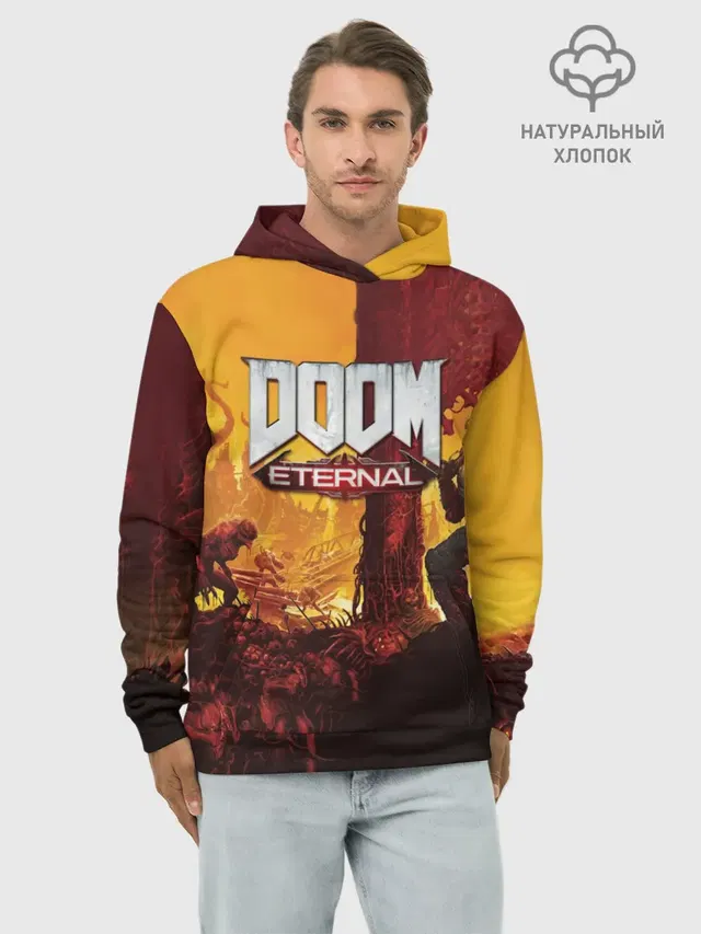 Худи мужской базовый хлопок с принтом «Дум — DOOM eternal 2020»