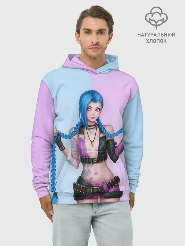 Худи мужской базовый хлопок с принтом «League of Legends Jinx»
