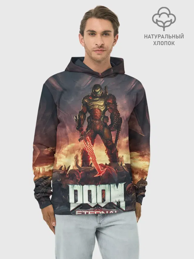 Худи мужской базовый хлопок с принтом «Дум — DOOM ETERNAL»