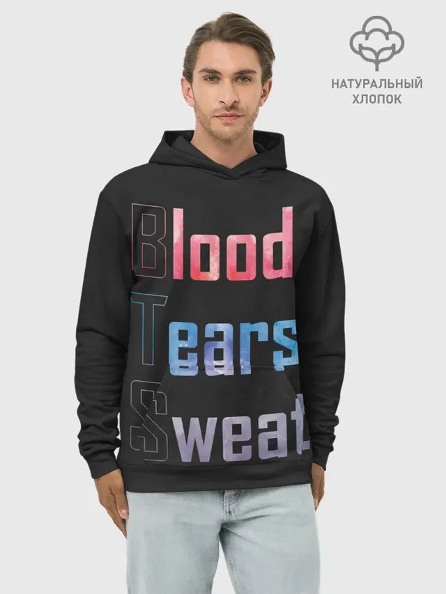 Худи мужской базовый хлопок с принтом «BTS — Blood Tears Sweat»