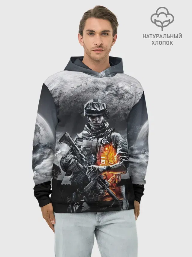 Худи мужской базовый хлопок с принтом «Soldier»