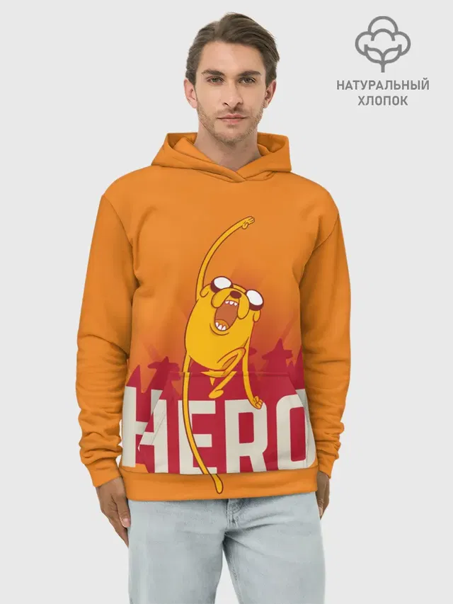 Худи мужской базовый хлопок с принтом «Время приключений — HERO.Джейк»