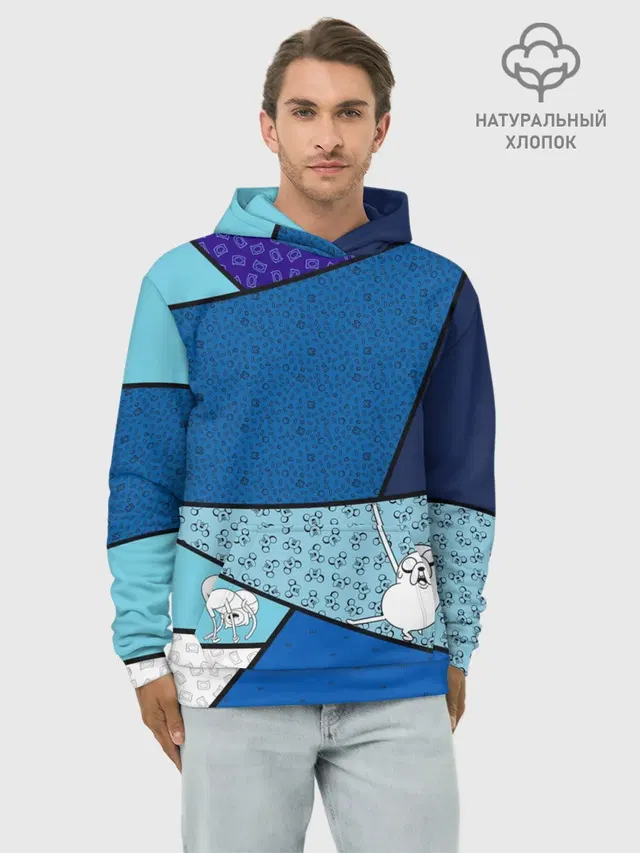 Худи мужской базовый хлопок с принтом «Время приключений — Finn&Jake. Geometric»