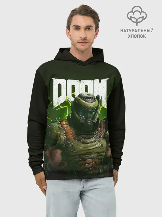 Худи мужской базовый хлопок с принтом «Дум — Doom Eternal»