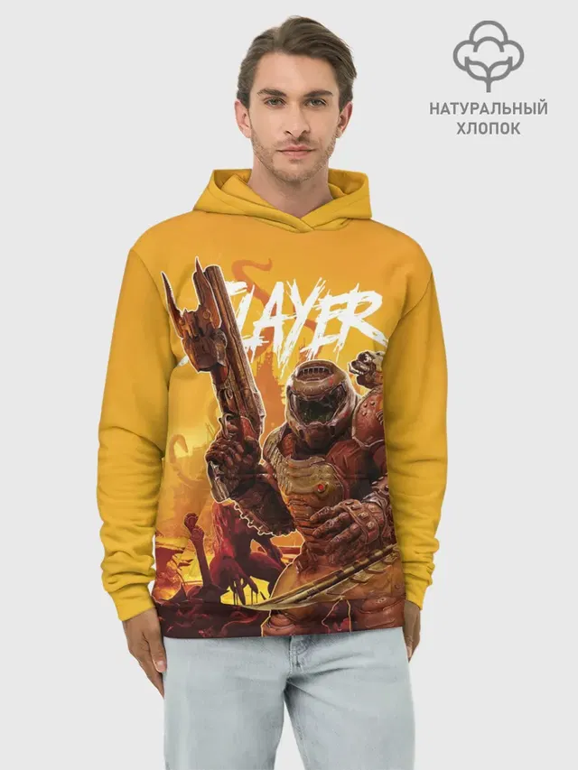 Худи мужской базовый хлопок с принтом «Дум — Doom Slayer»