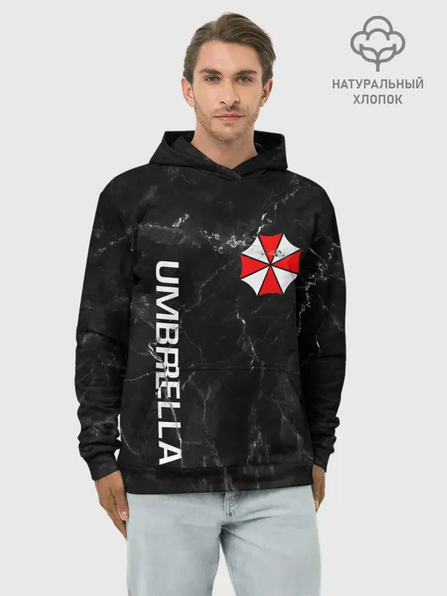 Худи мужской базовый хлопок с принтом «Marble texture — UMBRELLA CORP»