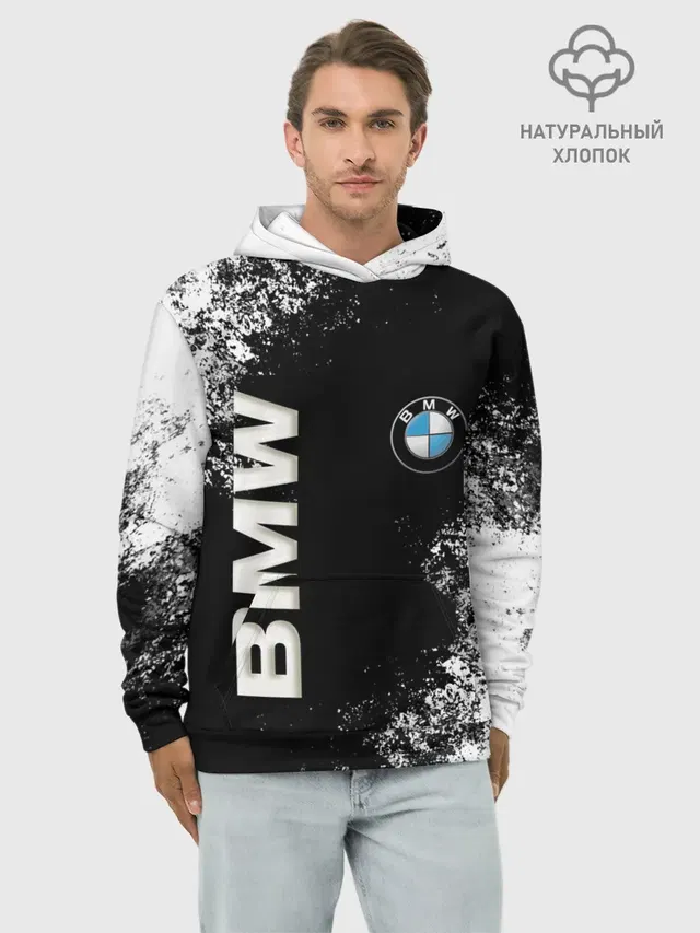 Худи мужской базовый хлопок с принтом «BMW»