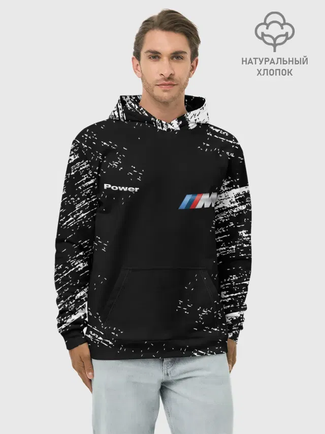 Худи мужской базовый хлопок с принтом «BMW»