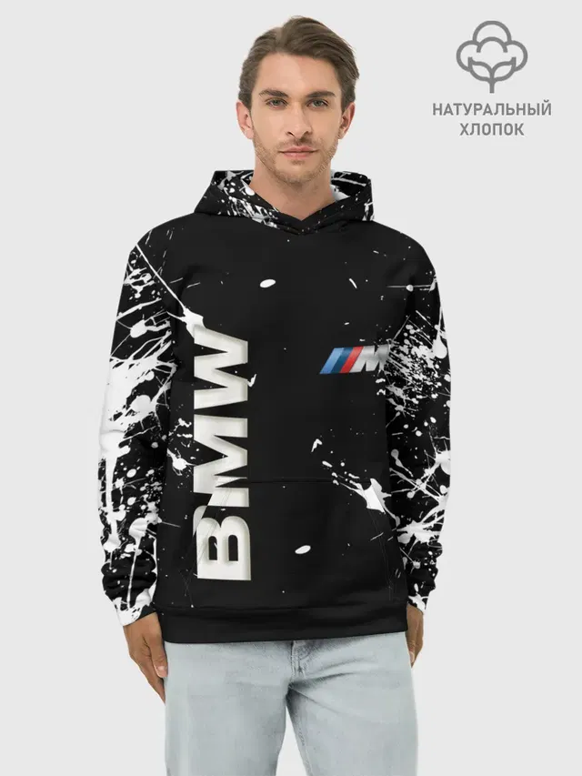 Худи мужской базовый хлопок с принтом «BMW»