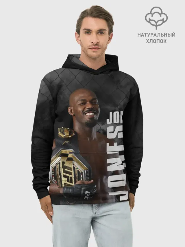 Худи мужской базовый хлопок с принтом «MMA — Jon Jones — Джон Джонс»