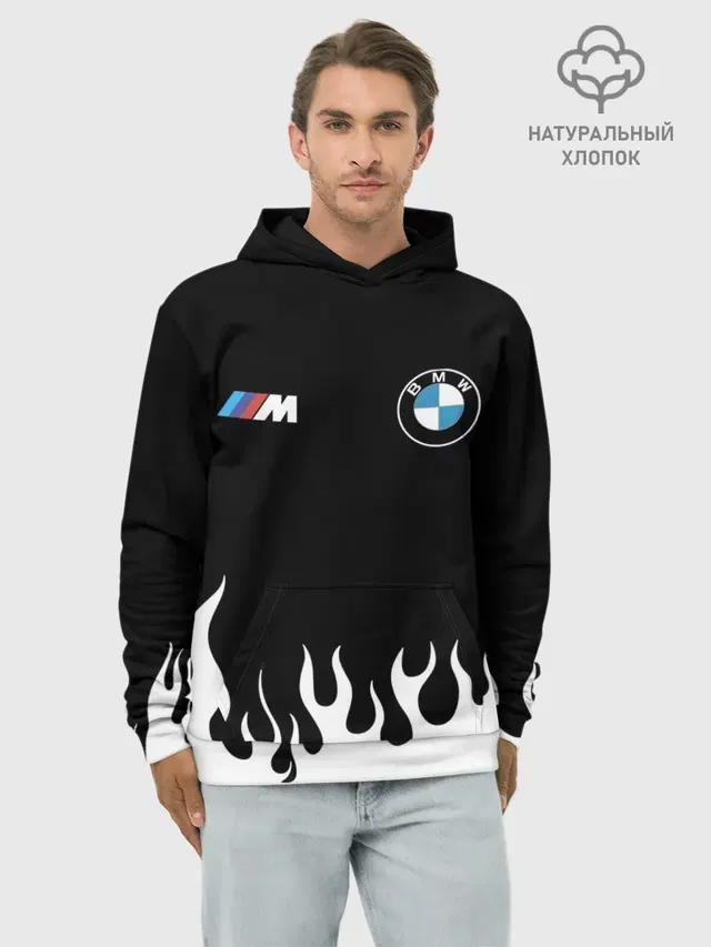 Худи мужской базовый хлопок с принтом «BMW»