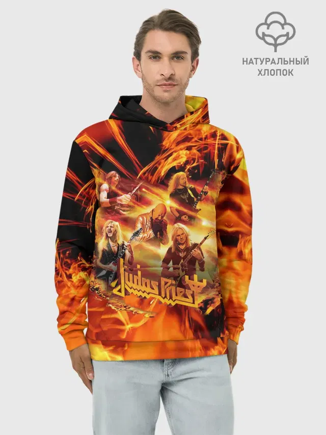 Худи мужской базовый хлопок с принтом «Fire»