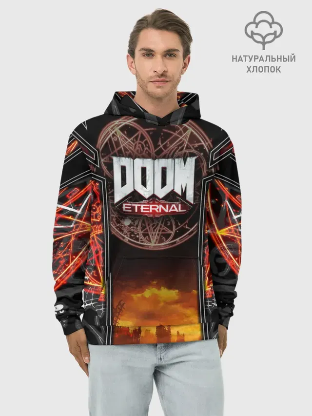 Худи мужской базовый хлопок с принтом «Дум — DOOM ETERNAL»
