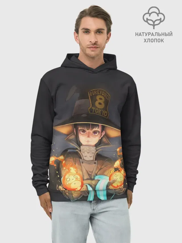 Худи мужской базовый хлопок с принтом «Пламенная бригада пожарных — enenno shouboutai Fire Force»