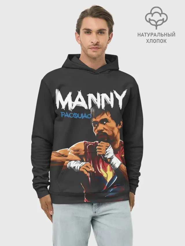 Худи мужской базовый хлопок с принтом «Бокс — Manny»
