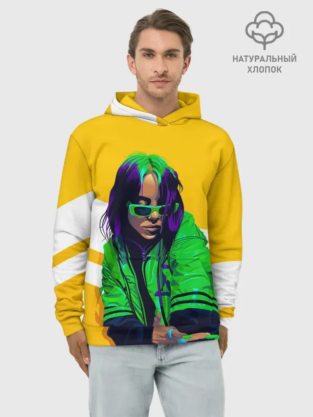 Худи мужской базовый хлопок с принтом «Billie Eilish — Green Eilish»