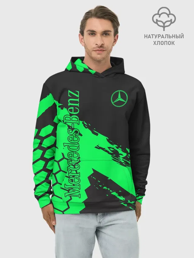 Худи мужской базовый хлопок с принтом «Mercedes-Benz»