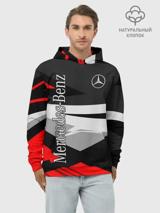 Худи мужской базовый хлопок с принтом «Abstract Geometric Design — Mercedes-Benz»