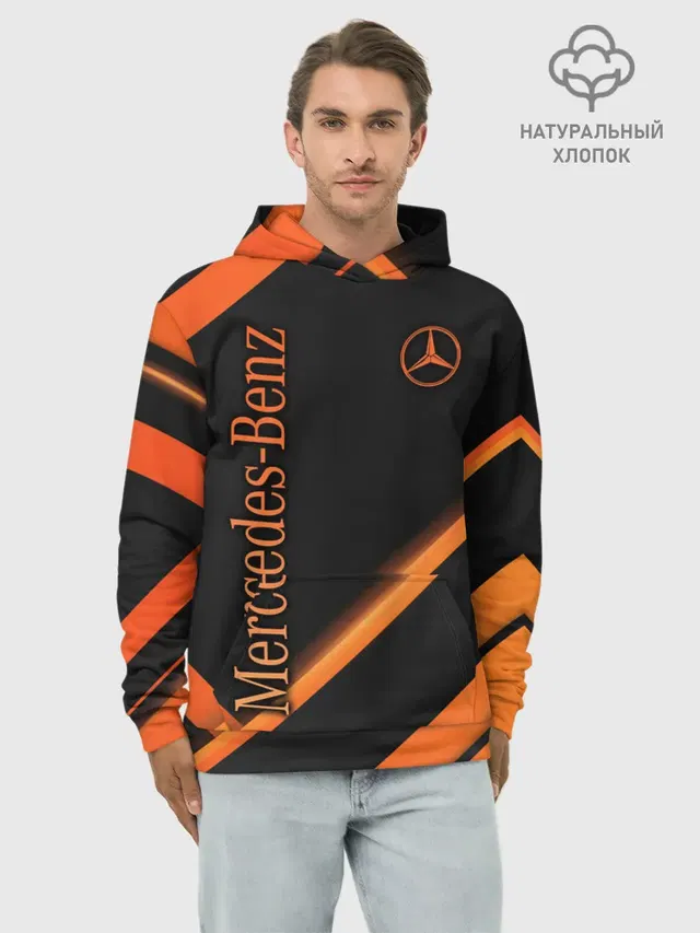 Худи мужской базовый хлопок с принтом «Merсedes — Mercedes-Benz»