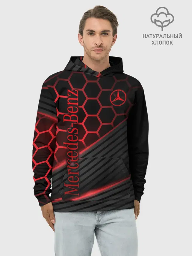 Худи мужской базовый хлопок с принтом «Hexagon — Mercedes-Benz»