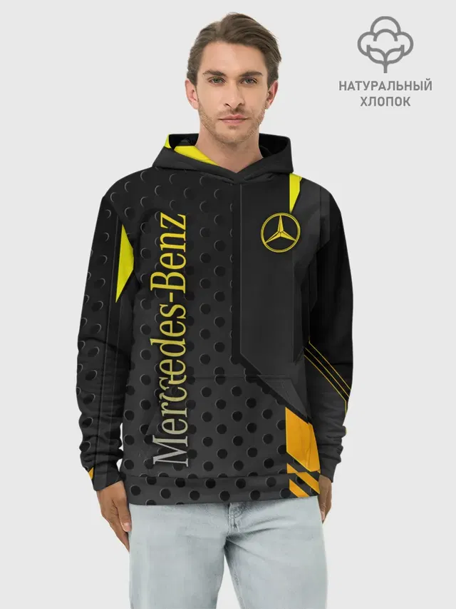 Худи мужской базовый хлопок с принтом «Mercedes emblem — Mercedes-Benz»