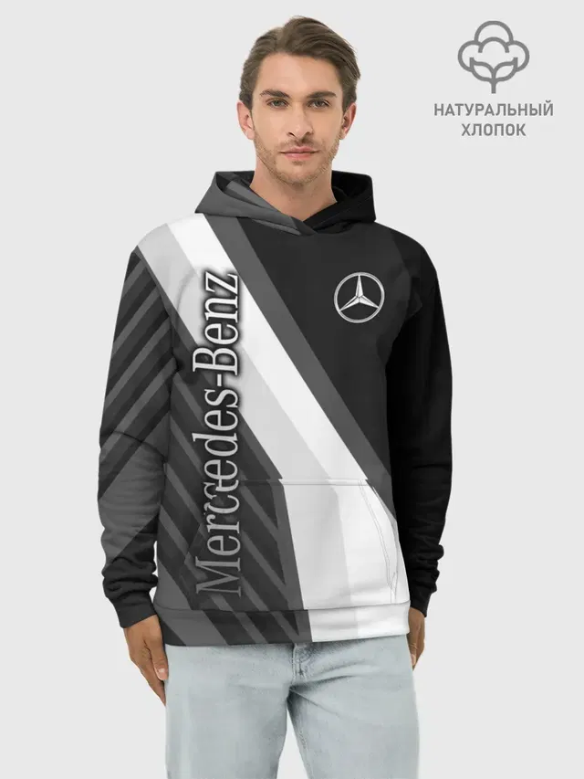 Худи мужской базовый хлопок с принтом «Merсedes — Mercedes-Benz»