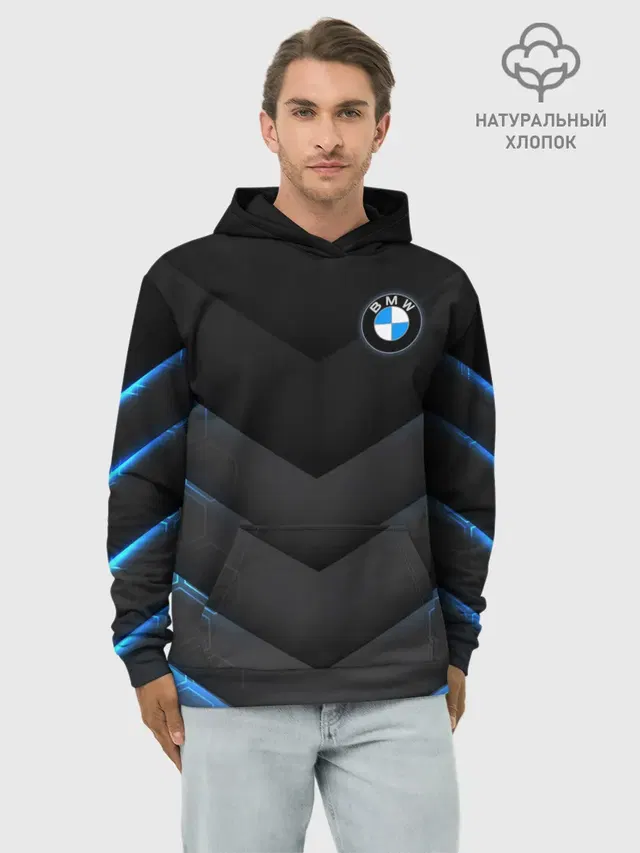 Худи мужской базовый хлопок с принтом «BMW»