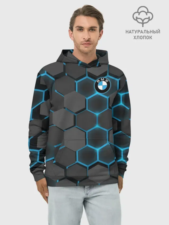 Худи мужской базовый хлопок с принтом «BMW»