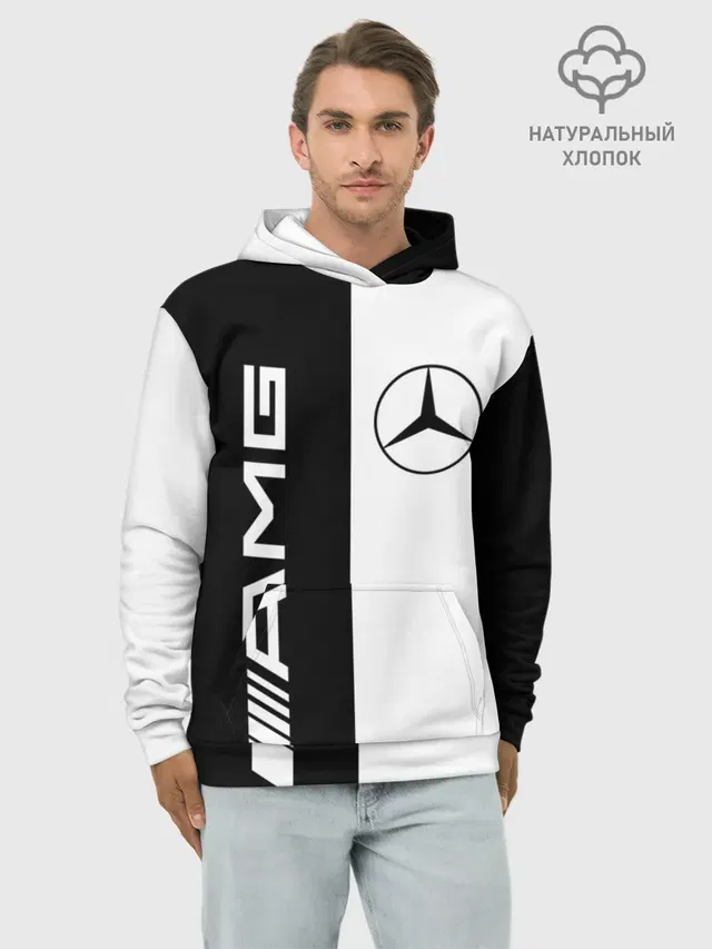 Худи мужской базовый хлопок с принтом «Merсedes — MERCEDES AMG — МЕРСЕДЕС»