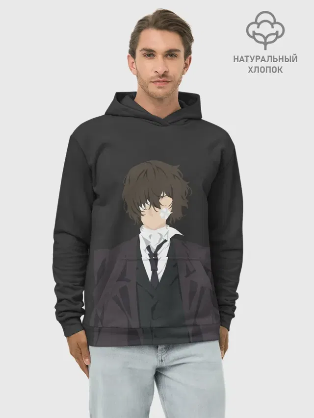 Худи мужской базовый хлопок с принтом «Osamu Dazai»