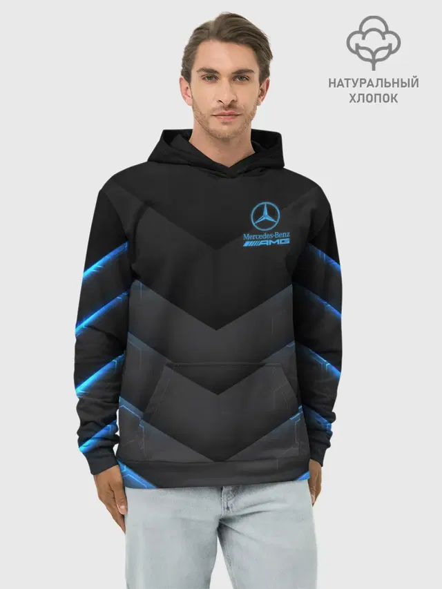 Худи мужской базовый хлопок с принтом «Merсedes — MERCEDES-AMG — МЕРСЕДЕС»