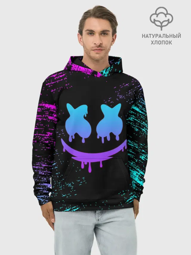 Худи мужской базовый хлопок с принтом «Marshmello»