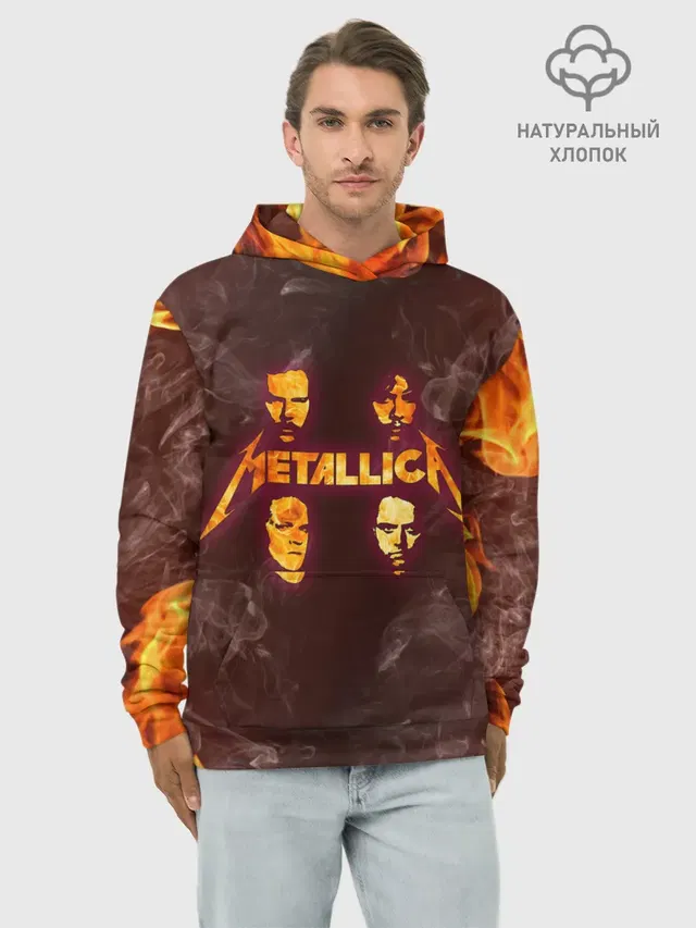 Худи мужской базовый хлопок с принтом «Metallica — Fire Rock»