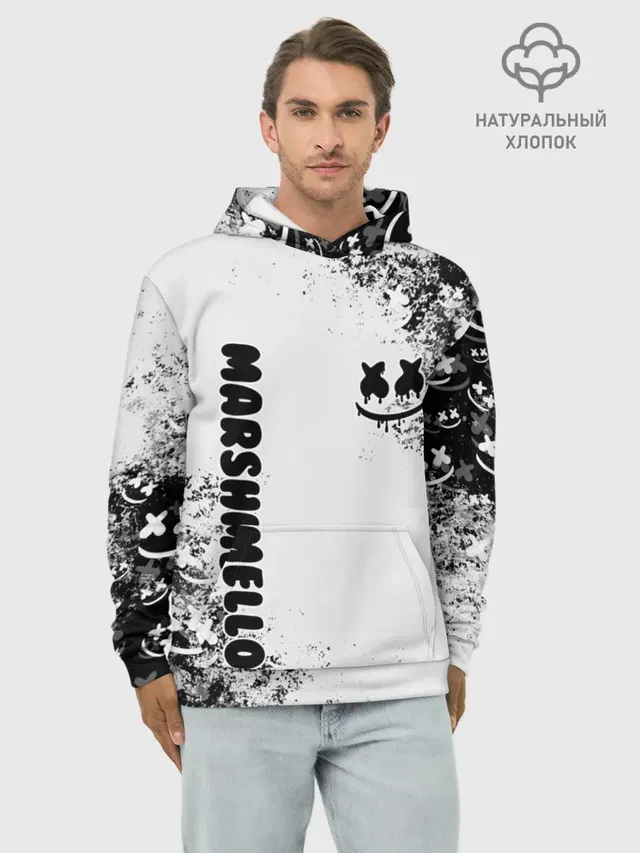 Худи мужской базовый хлопок с принтом «Marshmello»