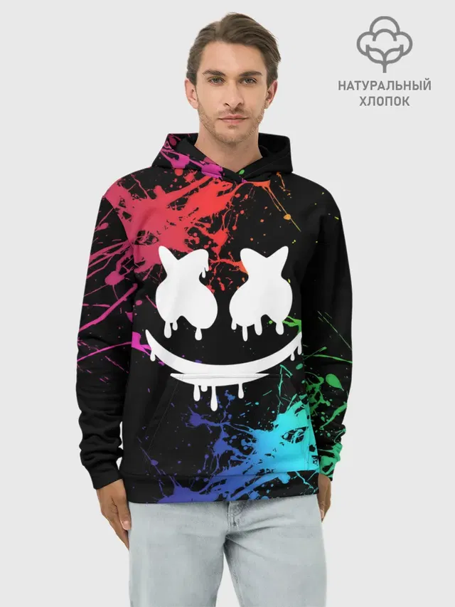 Худи мужской базовый хлопок с принтом «Marshmello»