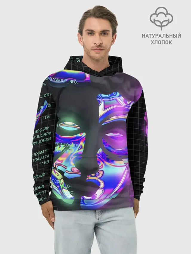 Худи мужской базовый хлопок с принтом «Vaporwave — Chrome Effect»