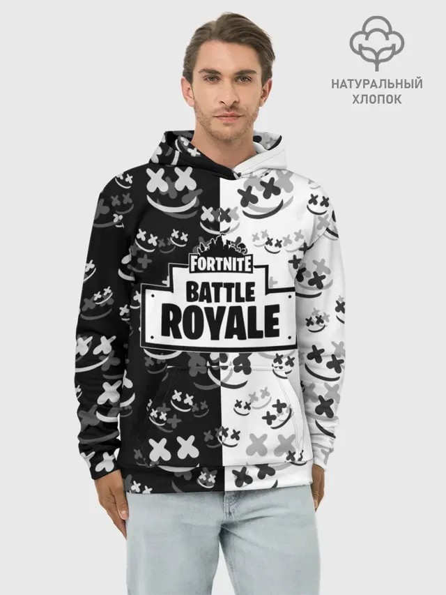 Худи мужской базовый хлопок с принтом «Фортнайт — Fortnite & Marshmello»