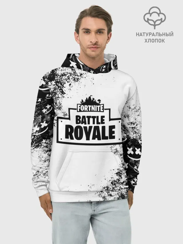 Худи мужской базовый хлопок с принтом «Фортнайт — Fortnite & Marshmello»