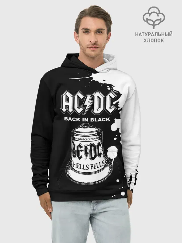 Худи мужской базовый хлопок с принтом «AC — AC/DC Back in Black»