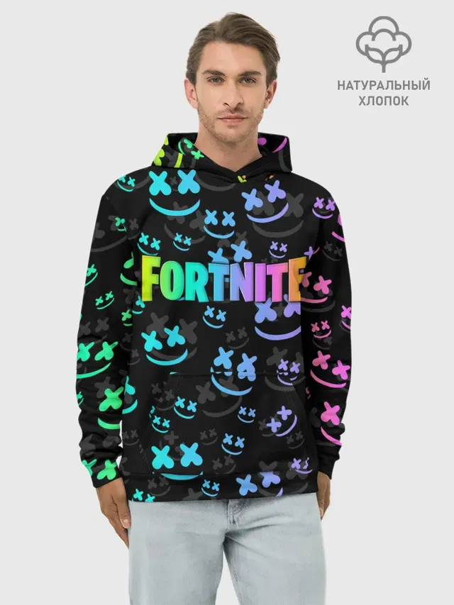 Худи мужской базовый хлопок с принтом «Marshmello — Fortnite & Marshmello»