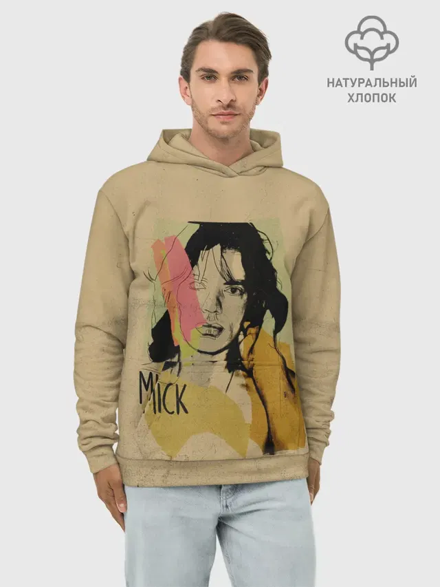 Худи мужской базовый хлопок с принтом «Rolling Stones — MICK JAGGER»