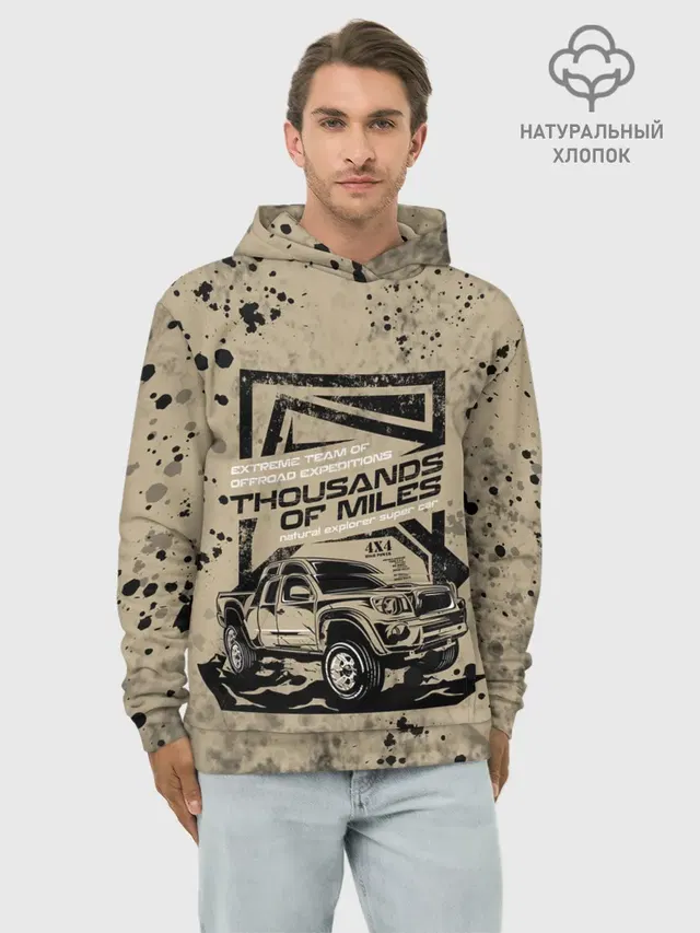 Худи мужской базовый хлопок с принтом «Разные автомобильные — OffRoad Team — Внедорожник»