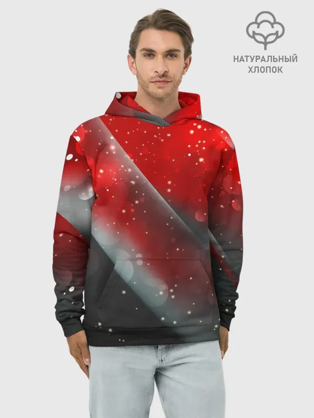 Худи мужской базовый хлопок с принтом «Glitter — Red & Black»