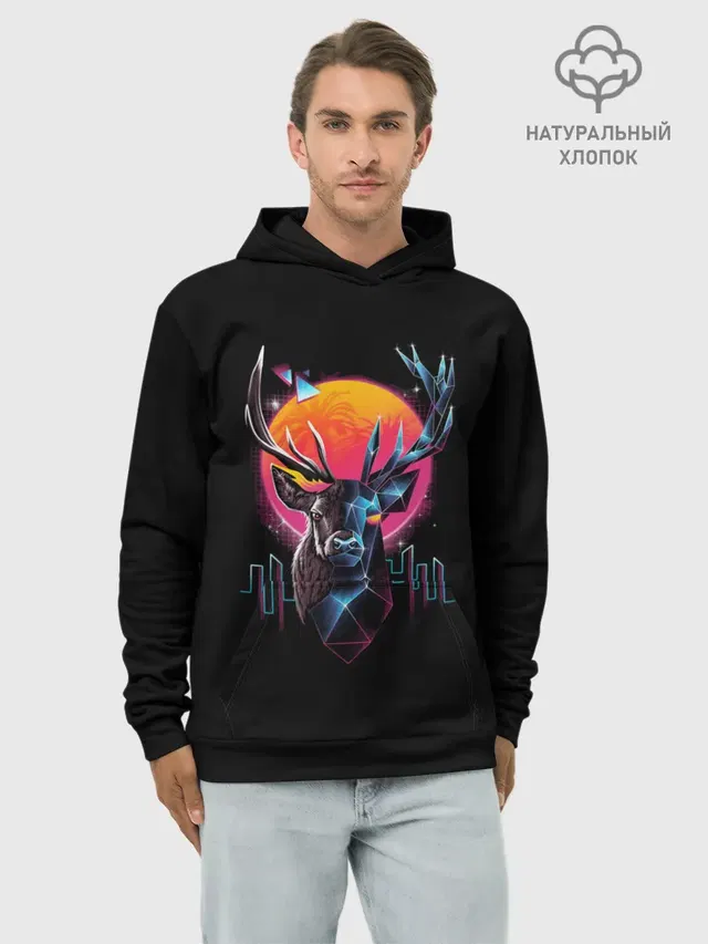 Худи мужской базовый хлопок с принтом «Популярные — Deer 1»