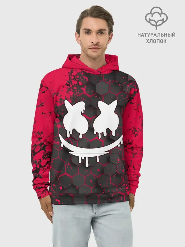Худи мужской базовый хлопок с принтом «Marshmello»