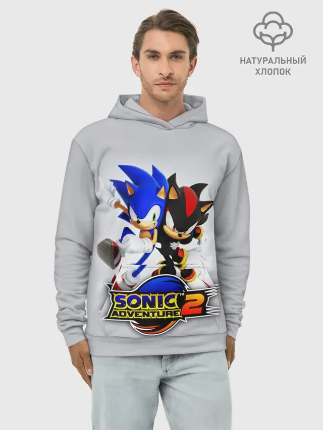 Худи мужской базовый хлопок с принтом «Соник — SONIC & SHADOW»