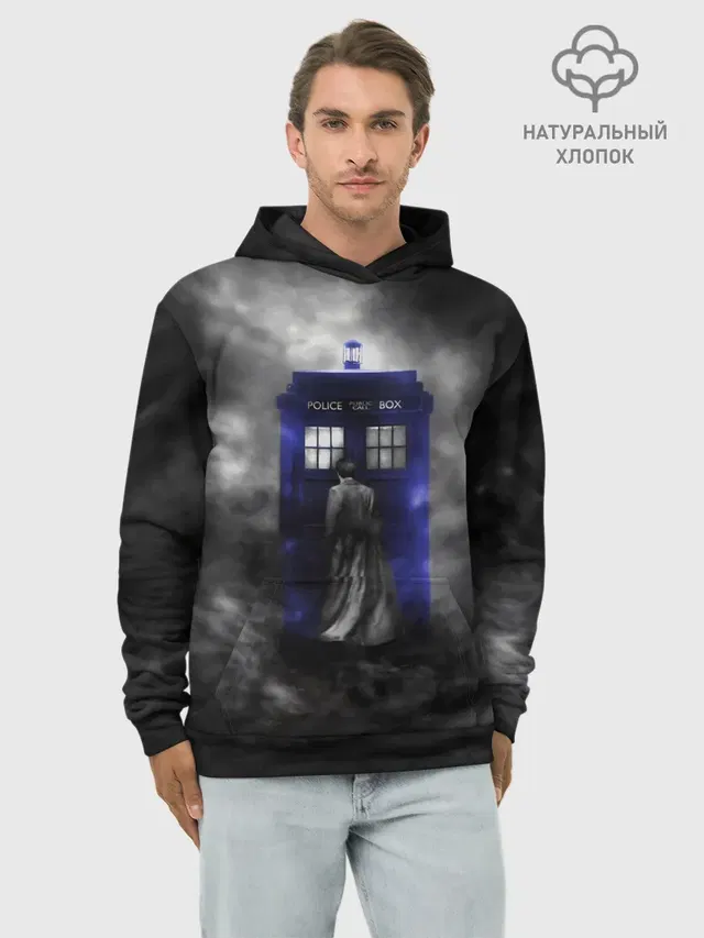 Худи мужской базовый хлопок с принтом «TARDIS — THE DOCTOR»