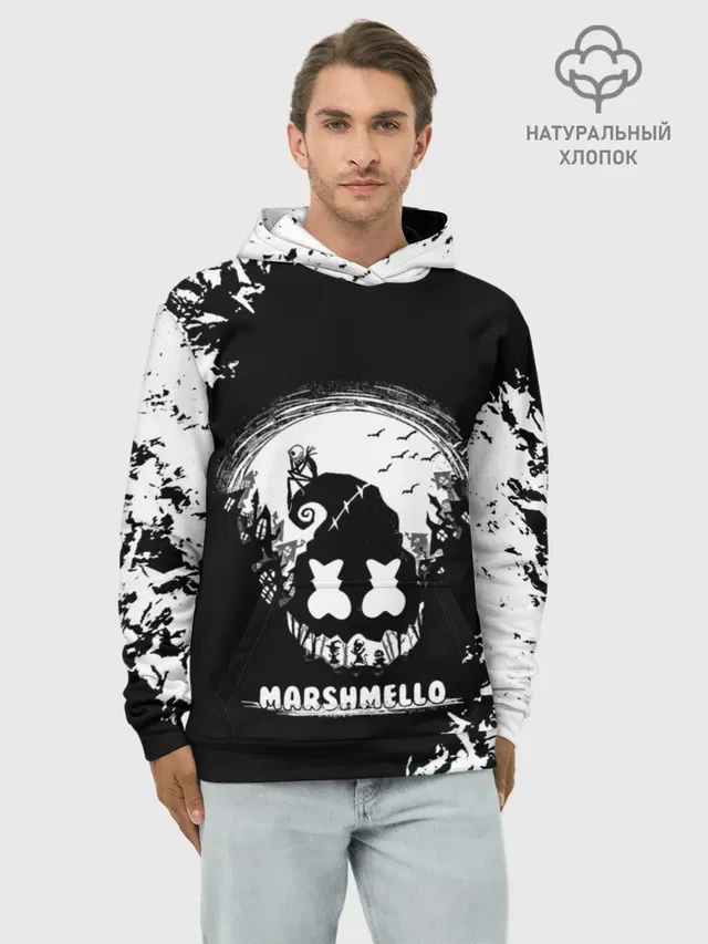 Худи мужской базовый хлопок с принтом «Marshmello — Marshmello Кошмар»